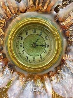 Antique Bohemian Pink Vaseline Art Nouveau Glass Floriform German Hamburg Clock