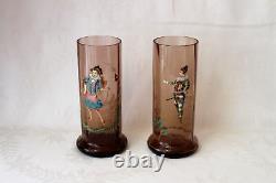 Antique Bohemian Theodore Rossler pair of vases raised enamel 1920-1930