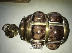 Antique CAGE Blown WYNYATES Arts & Crafts dimple Glass Brass ruby ceiling Light