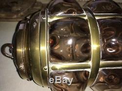 Antique CAGE Blown WYNYATES Arts & Crafts dimple Glass Brass ruby ceiling Light