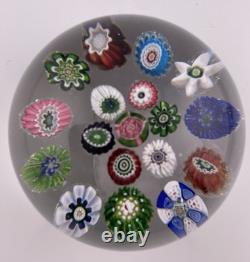 Antique Clichy 18-Cane With Pink/Green Rose Cane On Clear Glass Paperweight 2.1