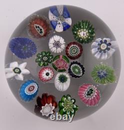 Antique Clichy 18-Cane With Pink/Green Rose Cane On Clear Glass Paperweight 2.1