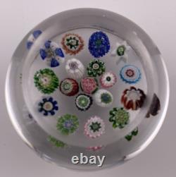 Antique Clichy 18-Cane With Pink/Green Rose Cane On Clear Glass Paperweight 2.1