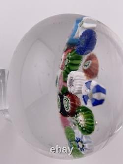 Antique Clichy 18-Cane With Pink/Green Rose Cane On Clear Glass Paperweight 2.1