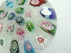 Antique Clichy 2.5 Glass 3 Rose Cane Millefiori Lace Background Paperweight