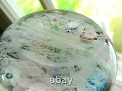 Antique Clichy 2.5 Glass 3 Rose Cane Millefiori Lace Background Paperweight