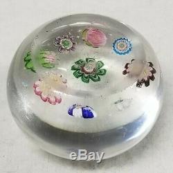 Antique Clichy Glass Paperweight Concentric Millefiori Design With Rose Cane