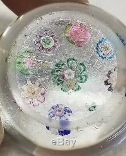 Antique Clichy Glass Paperweight Concentric Millefiori Design With Rose Cane