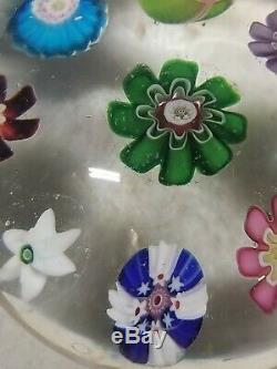 Antique Clichy Glass Paperweight Concentric Millefiori Design With Rose Cane