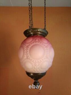 Antique Converted Kerosine Red Art Glass Hanging Lamp