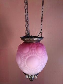 Antique Converted Kerosine Red Art Glass Hanging Lamp