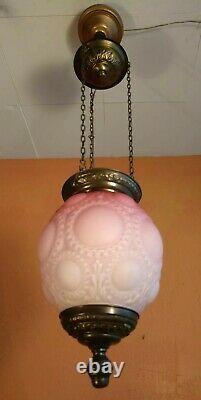 Antique Converted Kerosine Red Art Glass Hanging Lamp