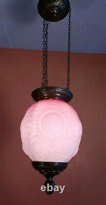 Antique Converted Kerosine Red Art Glass Hanging Lamp