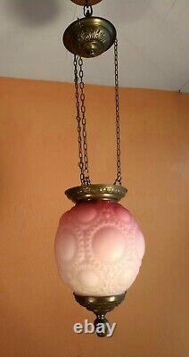 Antique Converted Kerosine Red Art Glass Hanging Lamp