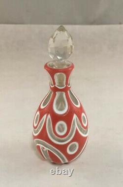 Antique Double Overlay Cut Art Glass Scent Bottle Pink And White