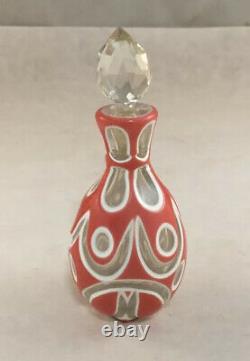 Antique Double Overlay Cut Art Glass Scent Bottle Pink And White