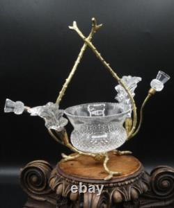 Antique English John Walsh Cut Crystal Thistle Art Glass Rose Bowl Vase Epergne