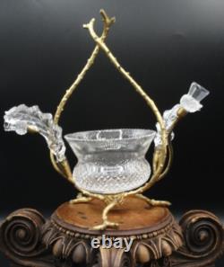 Antique English John Walsh Cut Crystal Thistle Art Glass Rose Bowl Vase Epergne