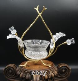 Antique English John Walsh Cut Crystal Thistle Art Glass Rose Bowl Vase Epergne