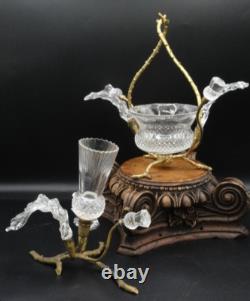 Antique English John Walsh Cut Crystal Thistle Art Glass Rose Bowl Vase Epergne