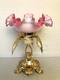 Antique English Victorian Gilded Bronze with Pink Art Glass Dish Centerpiece