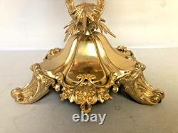 Antique English Victorian Gilded Bronze with Pink Art Glass Dish Centerpiece
