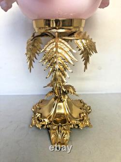 Antique English Victorian Gilded Bronze with Pink Art Glass Dish Centerpiece