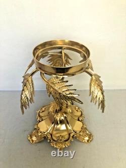 Antique English Victorian Gilded Bronze with Pink Art Glass Dish Centerpiece