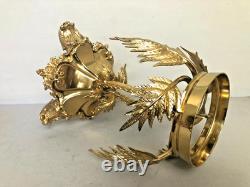 Antique English Victorian Gilded Bronze with Pink Art Glass Dish Centerpiece