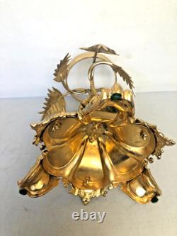 Antique English Victorian Gilded Bronze with Pink Art Glass Dish Centerpiece