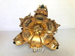 Antique English Victorian Gilded Bronze with Pink Art Glass Dish Centerpiece