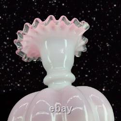 Antique Fenton Art Glass Vase Pink Silvercrest Ruffles Large Glass Vase 8.5T