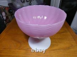 Antique Fenton Pink And White Art Glass Footed Bowl