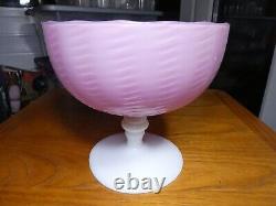 Antique Fenton Pink And White Art Glass Footed Bowl