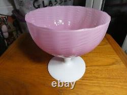 Antique Fenton Pink And White Art Glass Footed Bowl