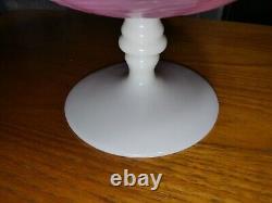 Antique Fenton Pink And White Art Glass Footed Bowl