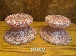 Antique Fenton Pink Murrhina Glass Vase Pair Hand Blown Art Nouveau 19th Century