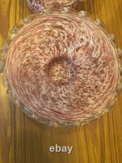 Antique Fenton Pink Murrhina Glass Vase Pair Hand Blown Art Nouveau 19th Century