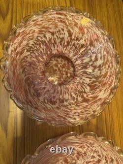 Antique Fenton Pink Murrhina Glass Vase Pair Hand Blown Art Nouveau 19th Century