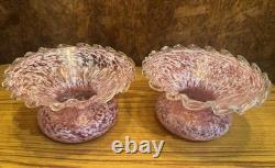 Antique Fenton Pink Murrhina Glass Vase Pair Hand Blown Art Nouveau 19th Century