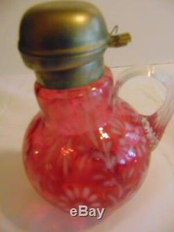 Antique Fenton cranberry Opalescent Glass Daisy & Fern Syrup Pitcher