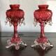 Antique Franz Welz Cranberry Rare Bohemian Art Glass Pair Of Vases 7.5 Tall