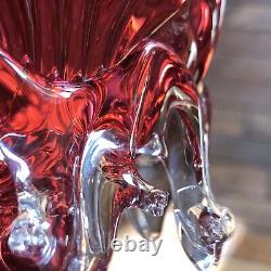 Antique Franz Welz Cranberry Rare Bohemian Art Glass Pair Of Vases 7.5 Tall