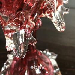 Antique Franz Welz Cranberry Rare Bohemian Art Glass Pair Of Vases 7.5 Tall