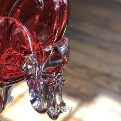 Antique Franz Welz Cranberry Rare Bohemian Art Glass Pair Of Vases 7.5 Tall