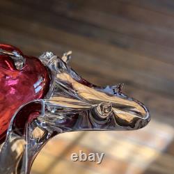 Antique Franz Welz Cranberry Rare Bohemian Art Glass Pair Of Vases 7.5 Tall