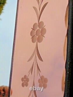 Antique French Art Deco Art Nouveau Venetian Peach Glass Etched Engraved Mirror