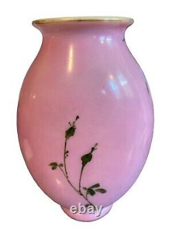 Antique French Baccarat Pink Opaline Vase Cherubs Floral Vines Signed c 1840's