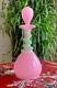 Antique French Pink Opaline Flask Bottle 19th With Snake