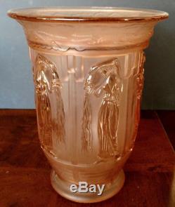 Antique German Made Pouring Maidens Pink Frosted Frog Vase Berlin 30's Fine